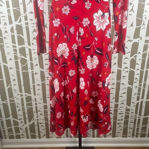 Old Navy Long Sleeve Knit True Wrap Midi Dress Red Floral NEW S Tall - Picture 9 of 11